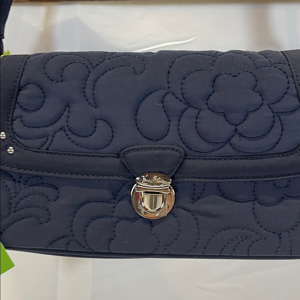 Vera Bradley Navy Quilted Petite Shoulder Bag Turn Lock Purse NWT - Picture 3 of 13